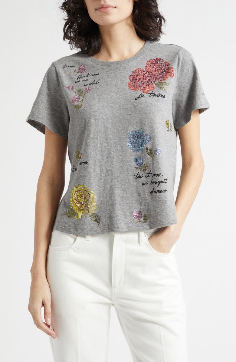 Cinq à Sept Heat Set Rhinestone Graphic T-Shirt, Main, color, Charcoal Heather Grey/ Multi