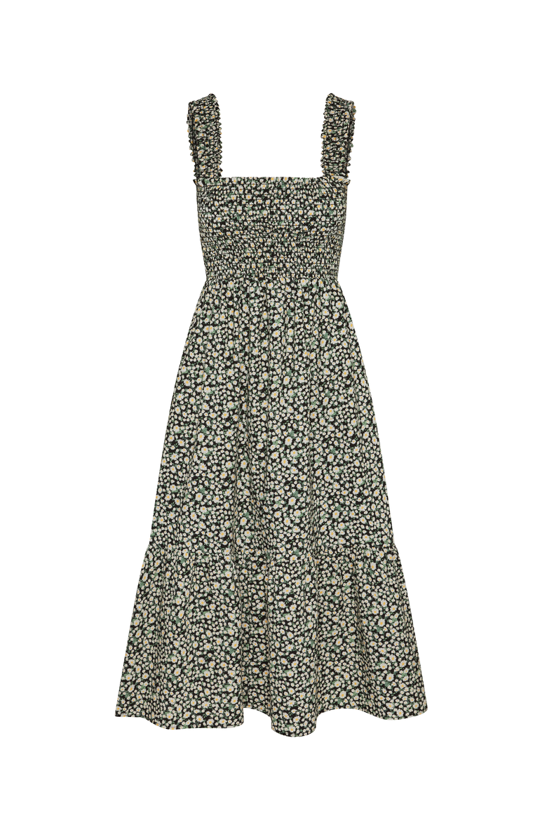 The Standard Stitch The Smocked Ruffle Tank Midi Dress, Alternate, color, Black Sunflower