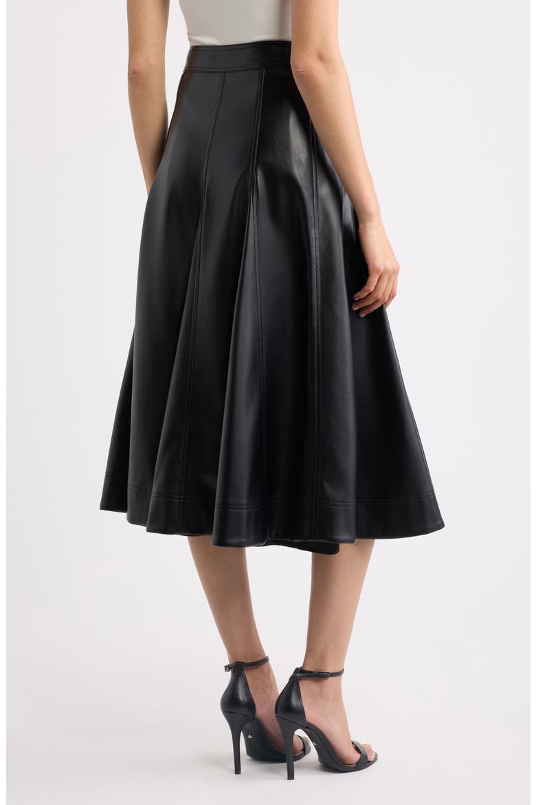 The Mireille Faux Leather Midi Skirt, Alternate, color, NOIR