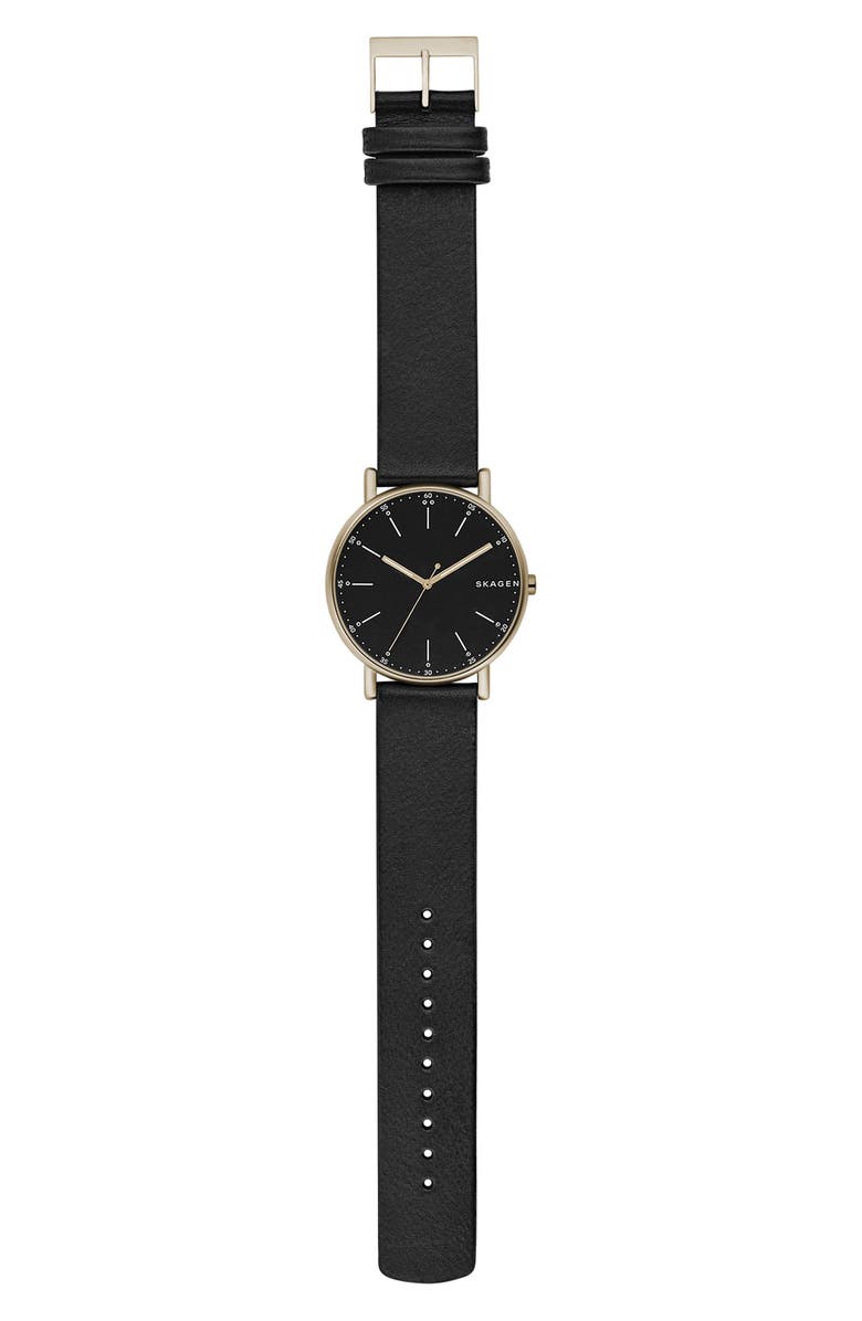 Skagen Signatur Leather Strap Watch, 40mm, Alternate, color, 