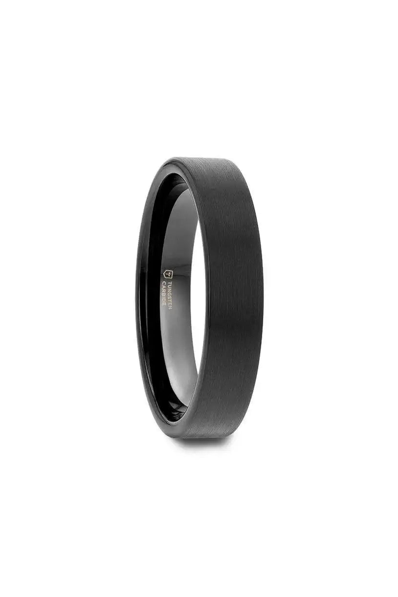 San Antonio Flat Tungsten Carbide Band With Brushed Finish, Main, color, Black 6mm