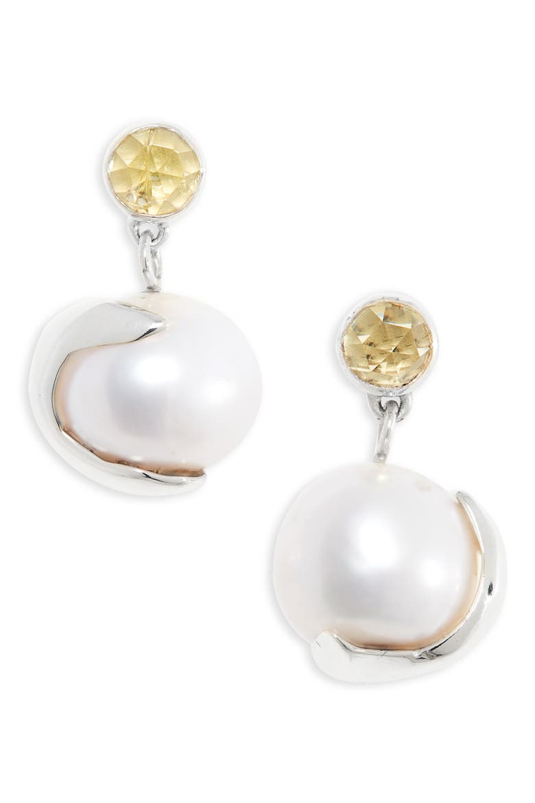 Pomme Pearl Drop Earrings, Main, color, STERLING SILVER/LEMON QUARTZ