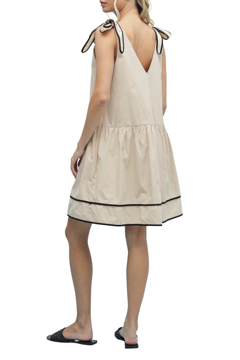 Contrast Bow Tiered Cotton Babydoll Dress, Alternate, color, TAUPE/ BLACK