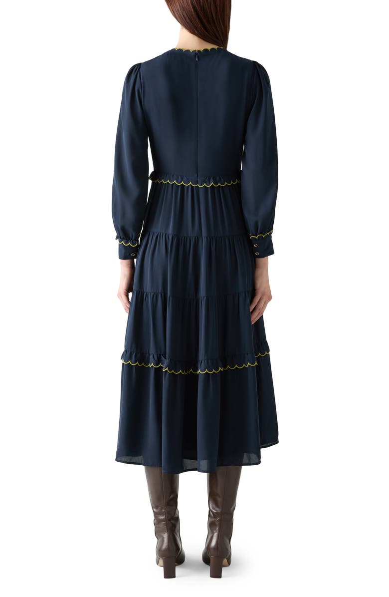 LK Bennett Carly Scallop Long Sleeve Tiered Maxi Dress, Alternate, color, Navy Multi