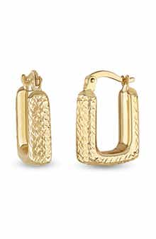 14K Gold Textured Hoop Earrings