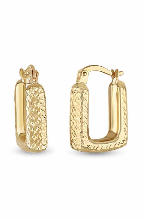 14K Gold Textured Hoop Earrings