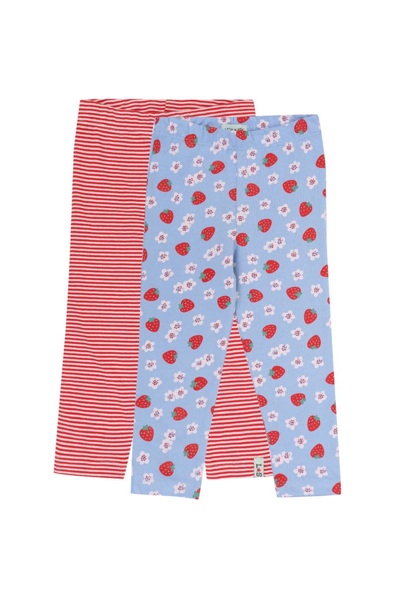 Lilly + Sid Organic Cotton Strawberry and Stripe Print Leggings -2 Pack, Main, color, Multi