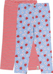 Lilly + Sid Organic Cotton Strawberry and Stripe Print Leggings -2 Pack