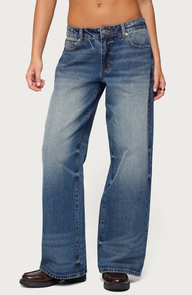 EDIKTED Raelynn Washed Low Rise Wide Leg Jeans, Main, color,