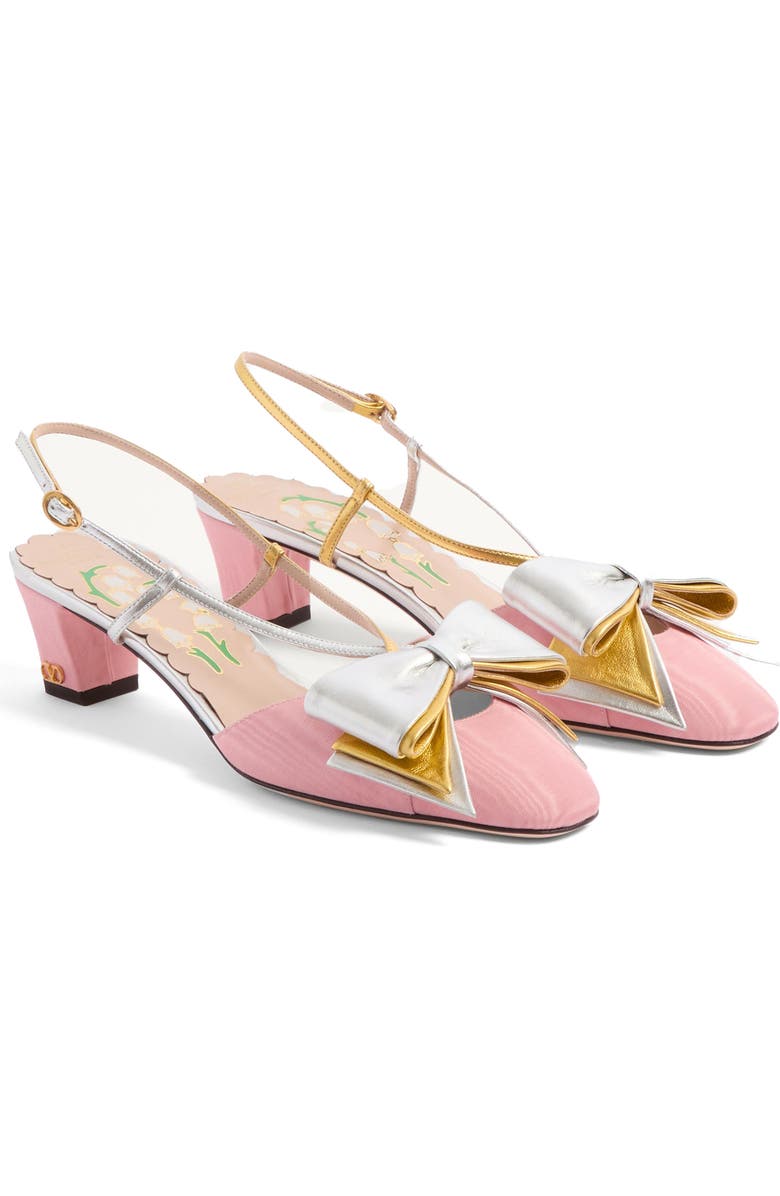 Valentino Garavani Bowow Slingback Pump, Main, color, Bubble/ Silver/ Gold