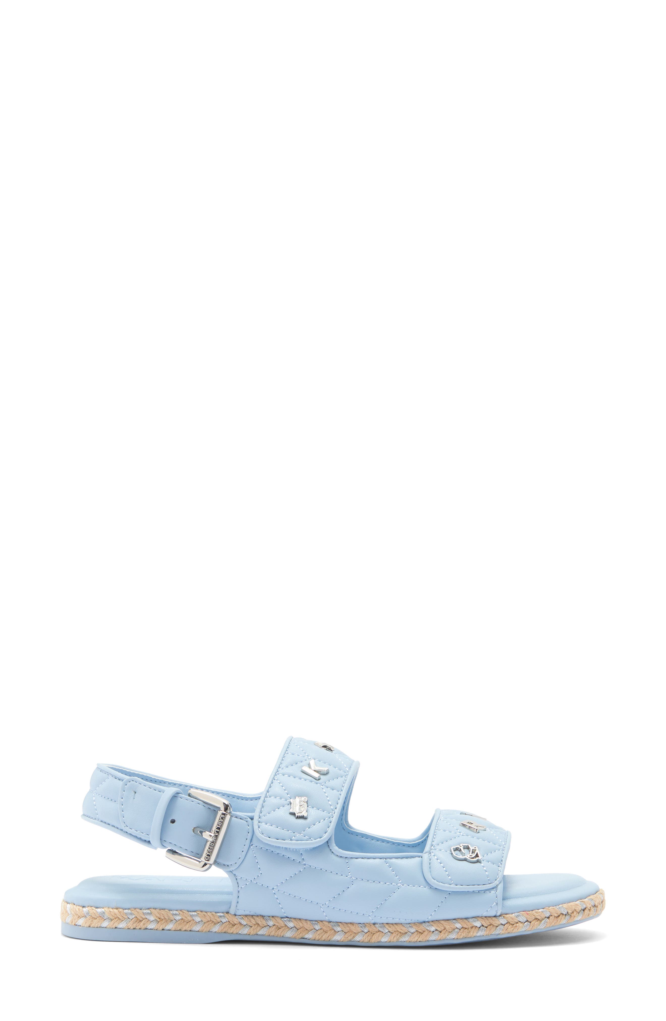 KARL LAGERFELD PARIS Charlay Studded Ankle Strap Sandal, Alternate, color, Light Blue