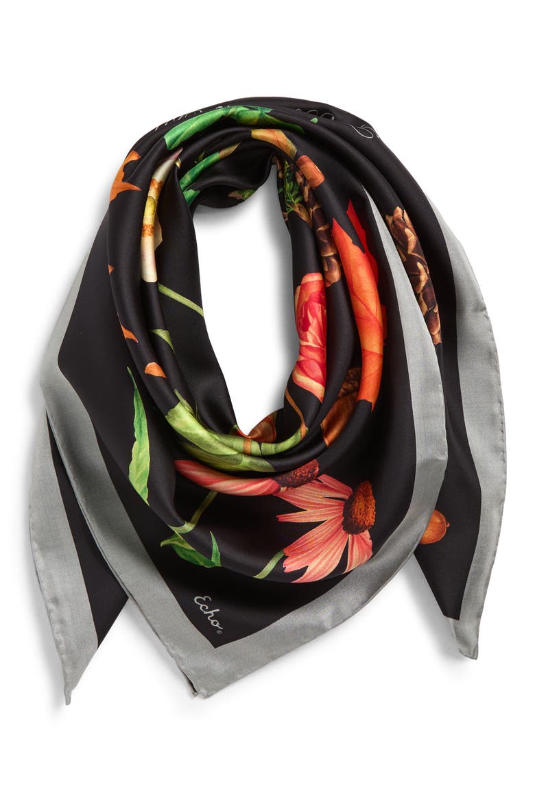 The Botanists Collection Silk Scarf, Main, color, BLACK
