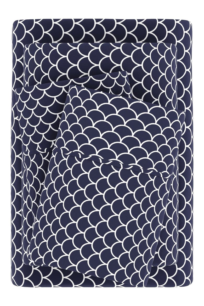 Premium Ultra Soft Scallops Pattern 4-Piece Bed Sheet Set, Alternate, color, NAVY