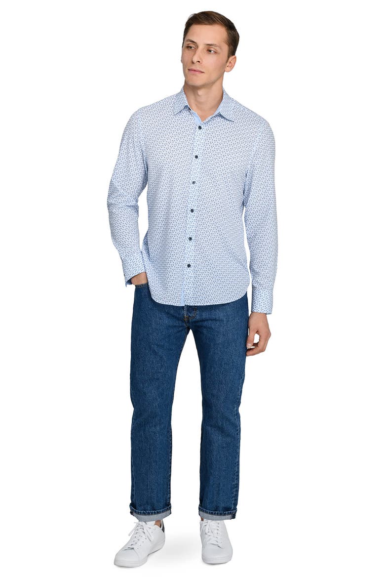 Slim Fit Round Geometric Stretch Button-Up Shirt, Alternate, color, WHITE/ BLUE