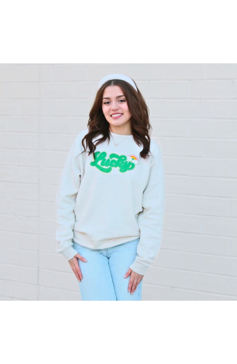 Sweet Wink Lucky Rainbow Patch St. Patrick's Day Adult Sweatshirt, Alternate, color, 
