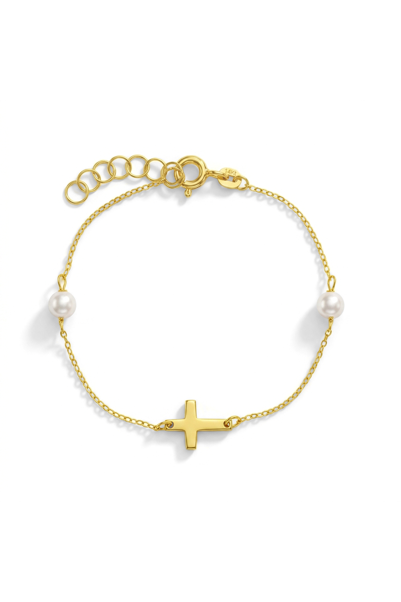 14k Polished Cross Bracelet, Main, color, Gold
