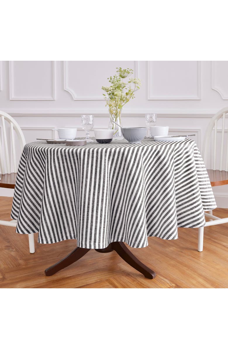 Solino Home Linen Round Tablecloth - Amalfi Stripe, Main, color, Black And White