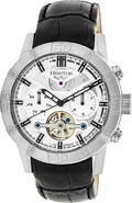 Heritor Automatic Hannibal Semi-Skeleton Leather-Band Watch