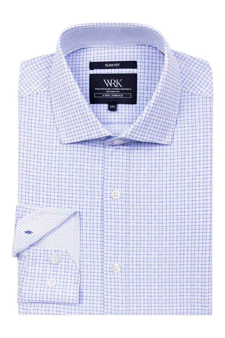 Slim Fit Microcheck Performance Dress Shirt, Alternate, color, WHITE/ PURPLE