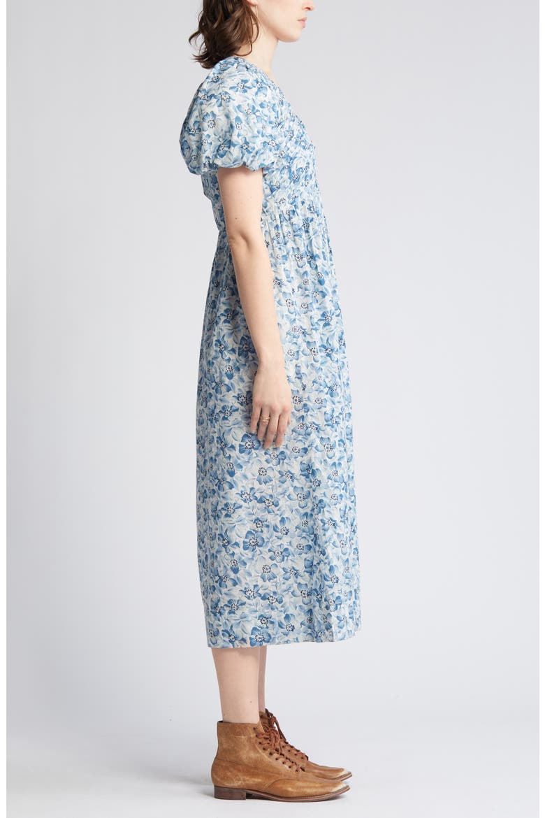 The Gallery Floral Cotton Midi Dress, Alternate, color, LIGHT SKY PRESSED FLORAL PRINT