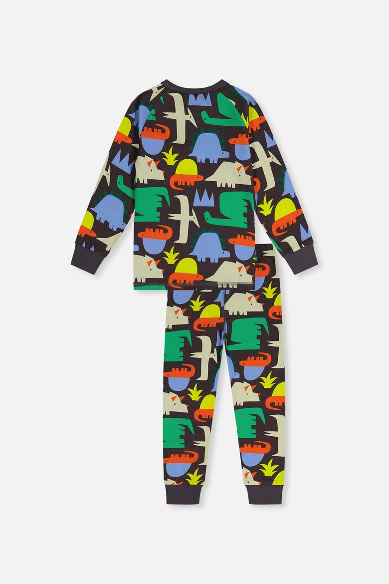Dinosaur Organic Cotton Top Pants Two Piece Pajama Set, Alternate, color, Black Dinosaur Print