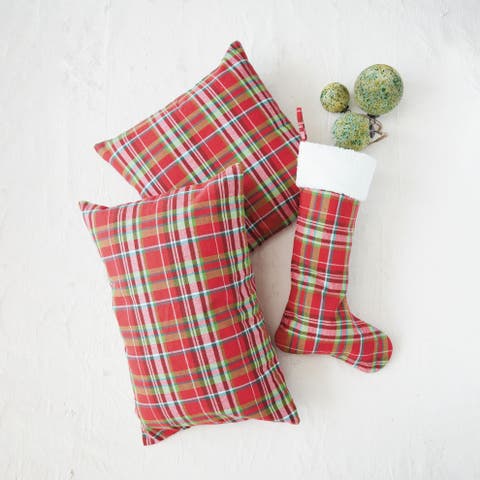 Plaid Patchwork Cotton Throw Pillow