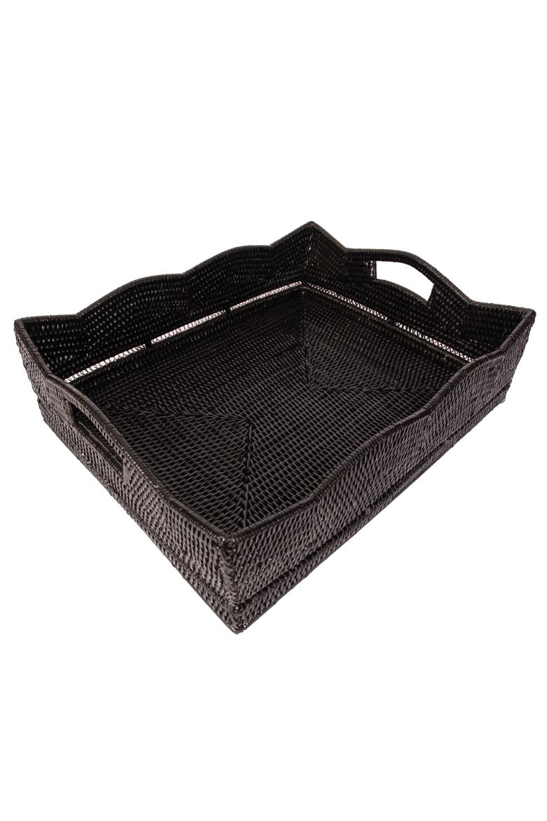 Artifacts Rattan Scallop Collection Shelf Basket, Alternate, color, Tudor Black
