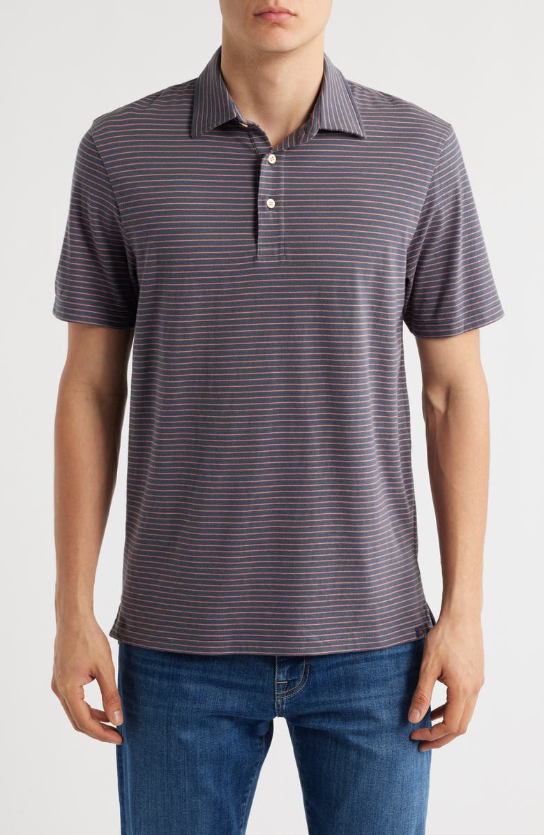 Faherty Retreat Stripe Short Sleeve Polo, Main, color, Navy Cherry Stripe