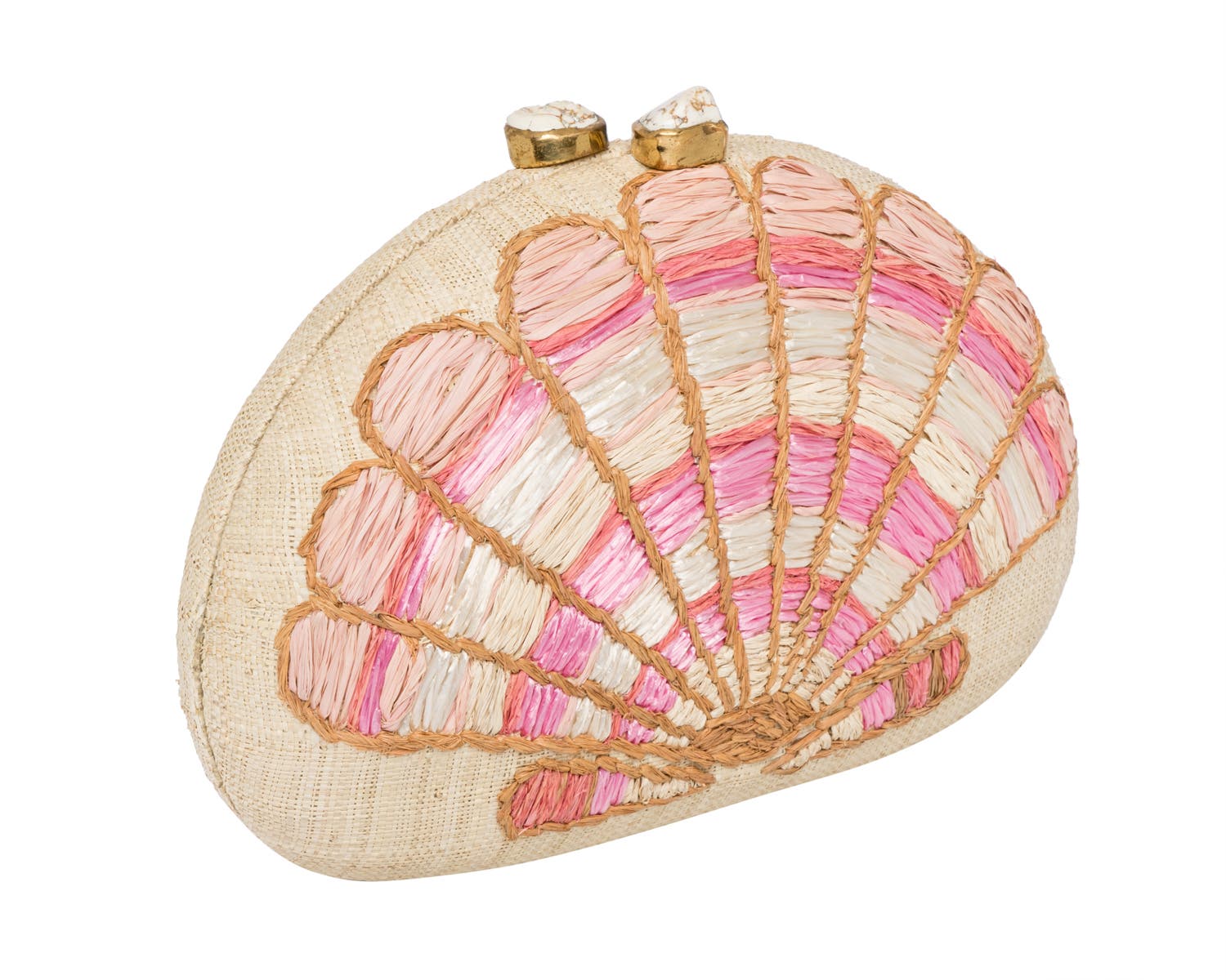 Rafe New York Berna Embroidered Dome Clutch, Alternate, color, Natural / Coral