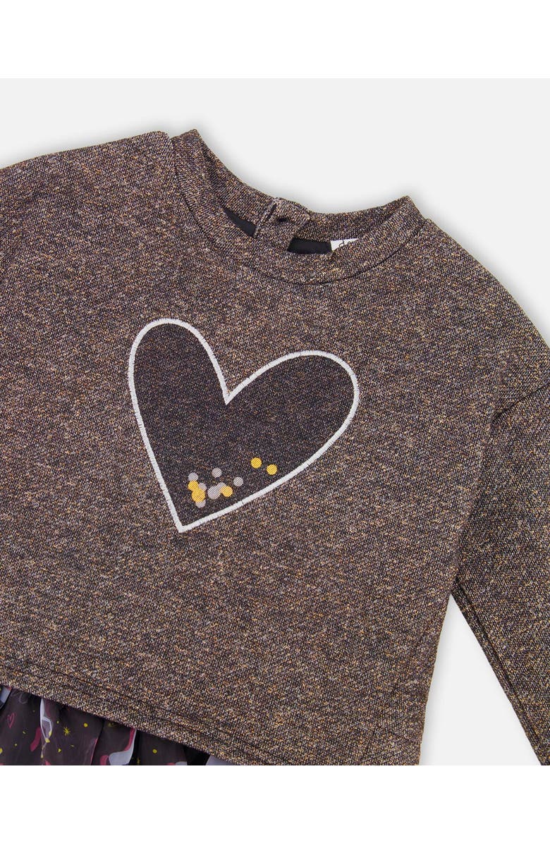 Deux par Deux Bi-Material Dress with Mesh Skirt and Heart, Alternate, color, Black