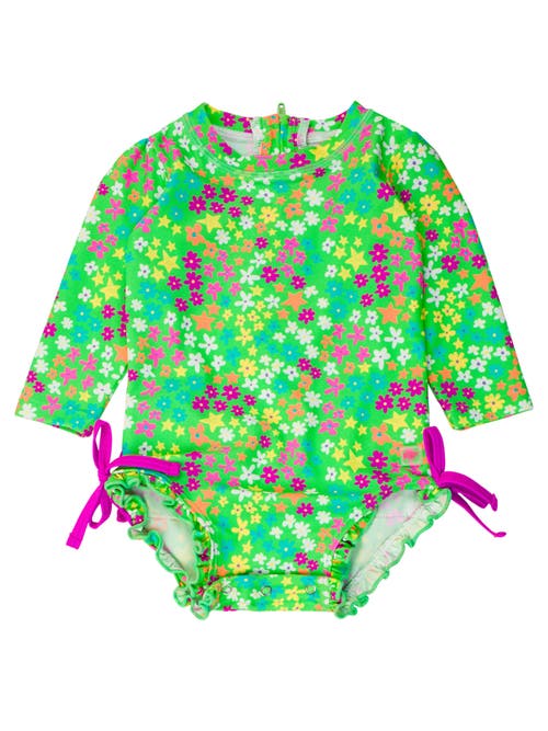 Rufflebutts Toddler Girls Long Sleeve Upf50+ One Piece Rash Guard In Neon Floral