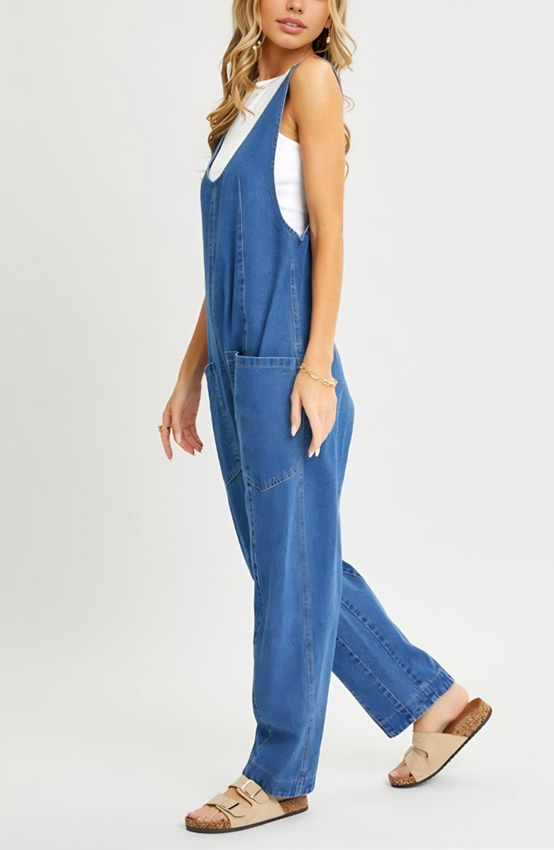 Knit and Lounge Relaxed Fit Sleeveless Denim Overalls, Alternate, color, 