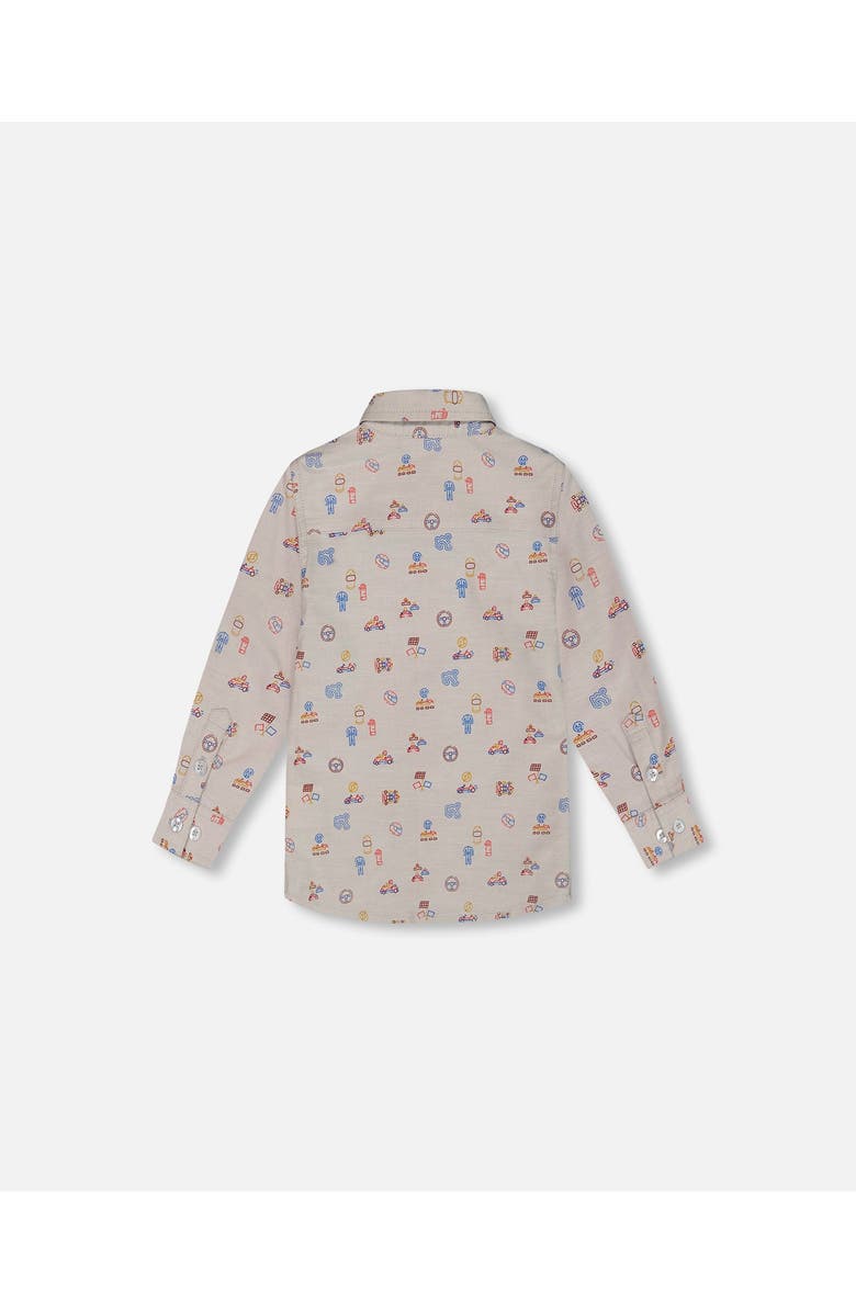 Deux par Deux Little Boy's Printed Cars Chambray Shirt Gray, Alternate, color, 