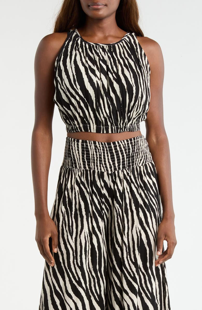 Elan Sleeveless Crop Cover-Up Top, Main, color, Black Zebra