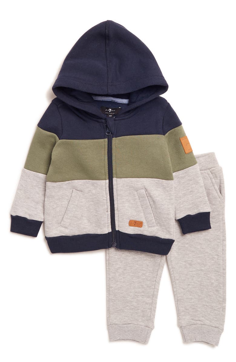 7 For All Mankind Colorblock Fleece Zip Hoodie & Pants Set, Main, color,