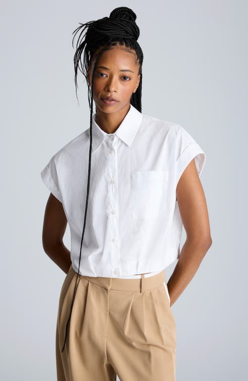 Kenneth Cole Drop Shoulder Crop Button-up Shirt In Pure White