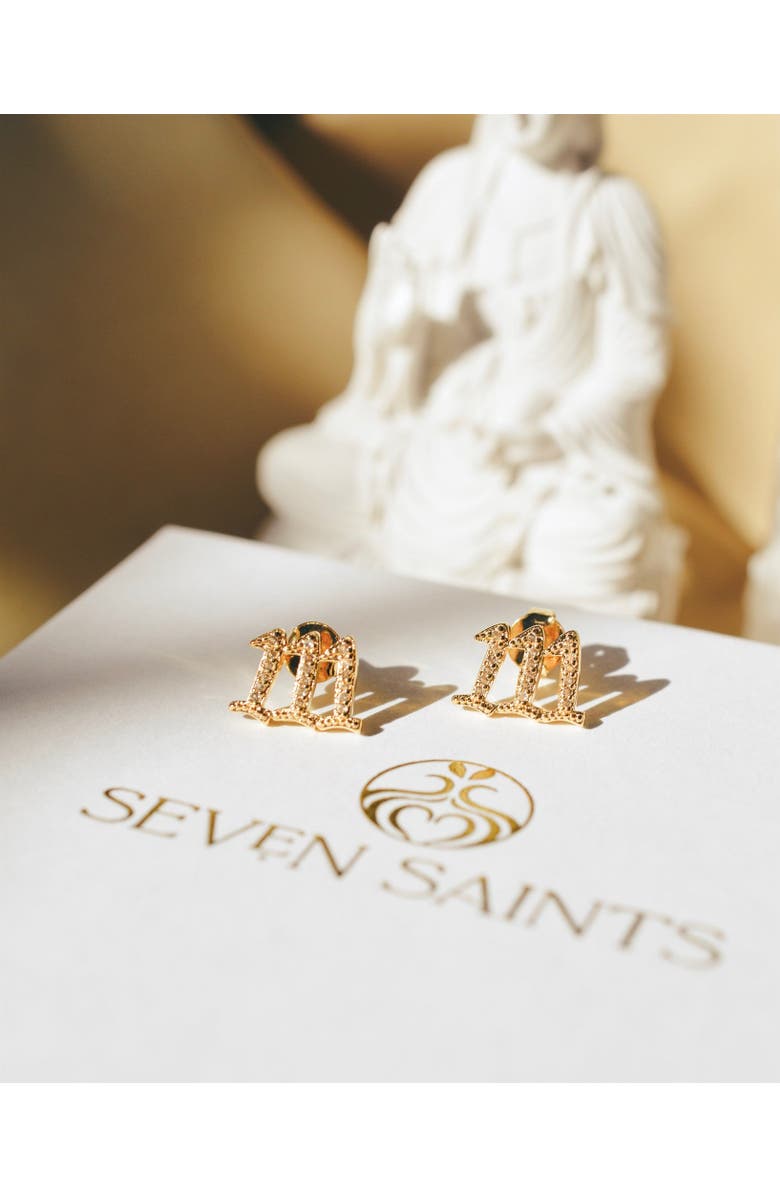 Seven Saints 111 Angel Number Manifestation Stud Earrings, Alternate, color, Gold