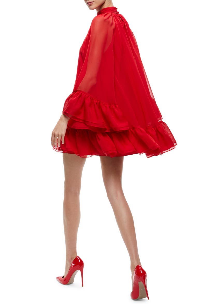 Erna Sheer Long Sleeve Swing Minidress, Alternate, color, PERFECT RUBY