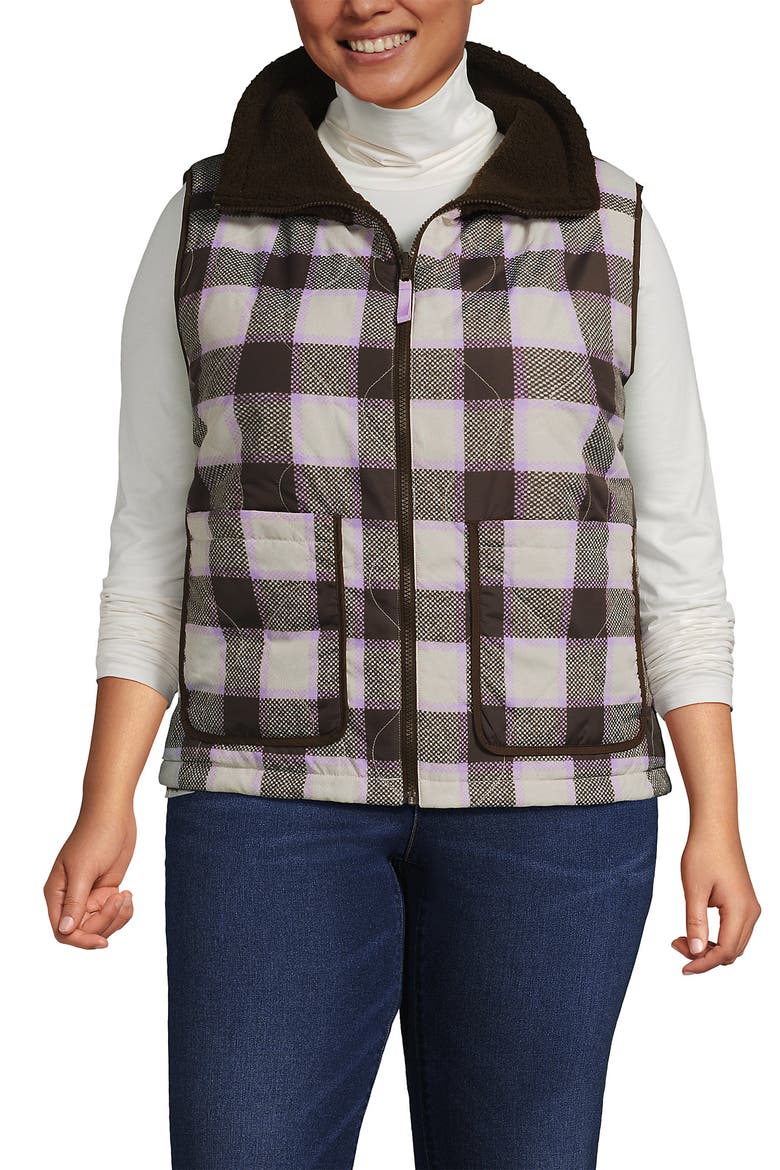 High Pile Fleece Reversible Mixed Media Vest, Main, color, Rich Coffee/Brown Check