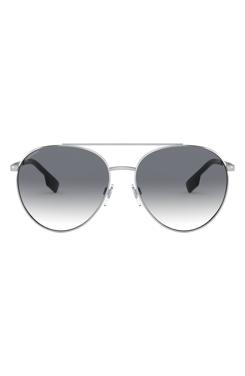 Burberry 59mm Check Temple Pilot Aviator Sunglasses, Alternate, color, 