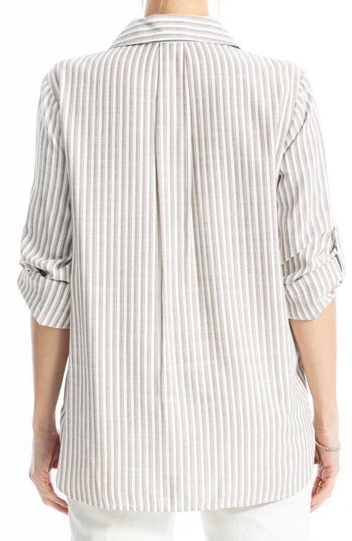 Max Studio Stripe Roll Tab Button-up Utility Shirt