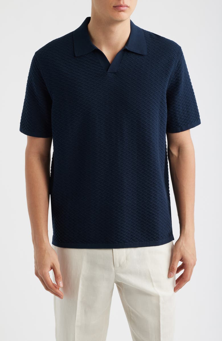 NN07 Paul Textured Organic Cotton Knit Polo, Main, color, Navy Blue