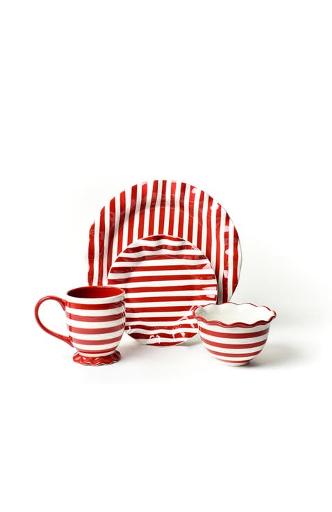 Red Stripe Ruffle 4 Piece Place Setting