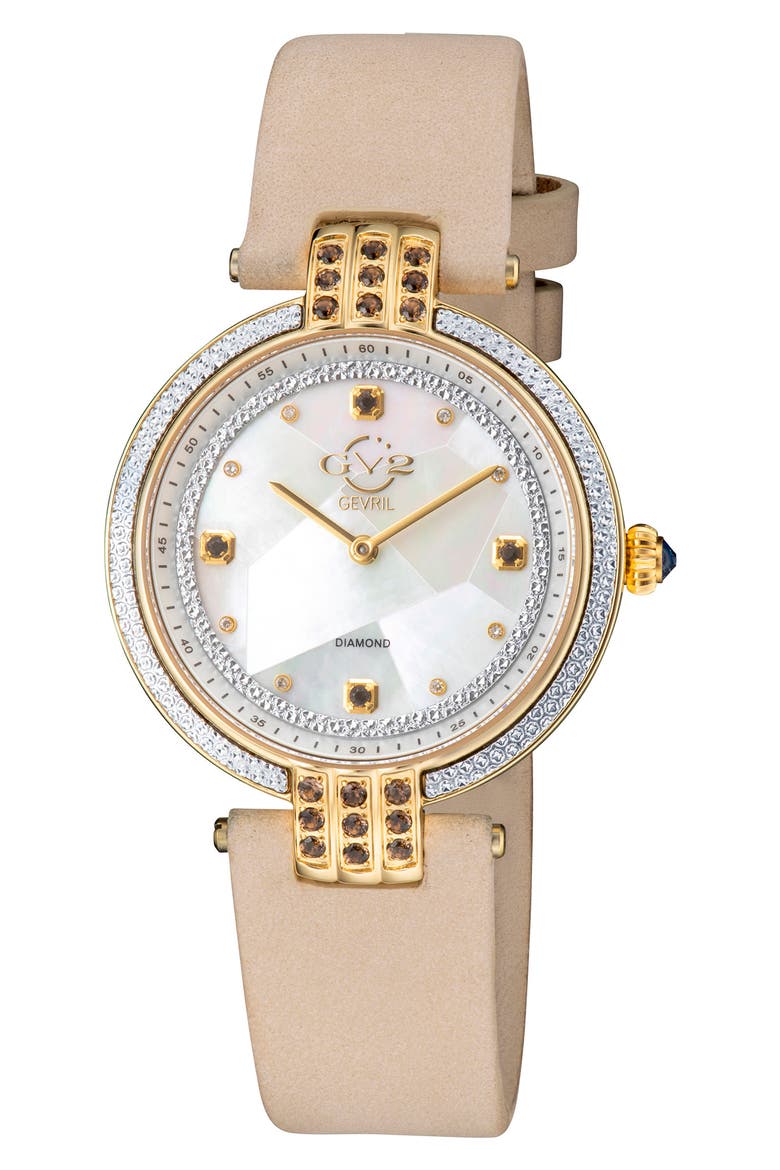Matera Gemstone Diamond Suede Strap Watch, 35 mm - 0.038ct., Main, color, BEIGE