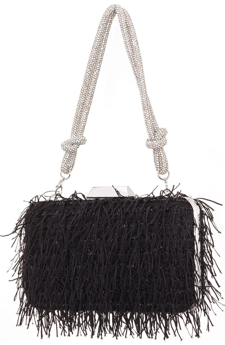 Nina Fringe Crystal Cord Minaudiere, Alternate, color, Black