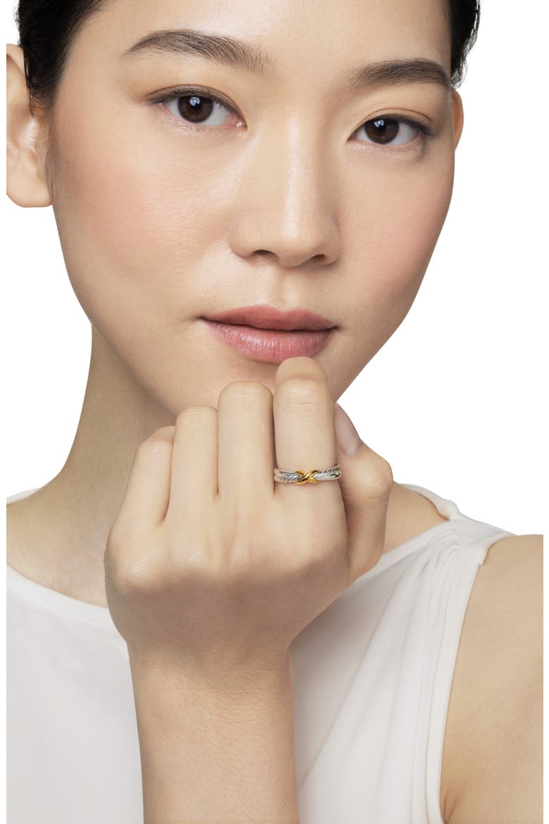 Petite X Ring in Sterling Silver with 18K Yellow Gold, Alternate, color, SILVER/ YELLOW GOLD