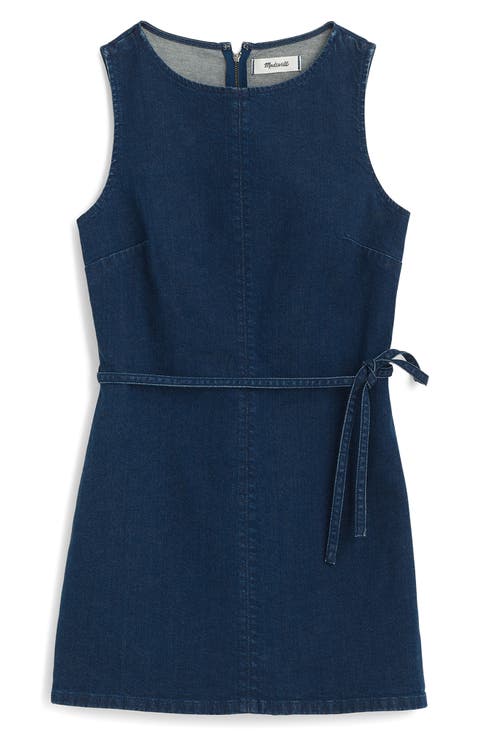 Boat Neck Denim Skort Romper