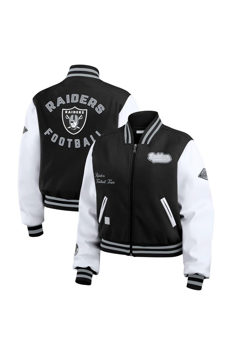 WEAR by Erin Andrews Women's WEAR by Erin Andrews  Black/White Las Vegas Raiders Varsity Full-Zip Jacket, Alternate, color, 