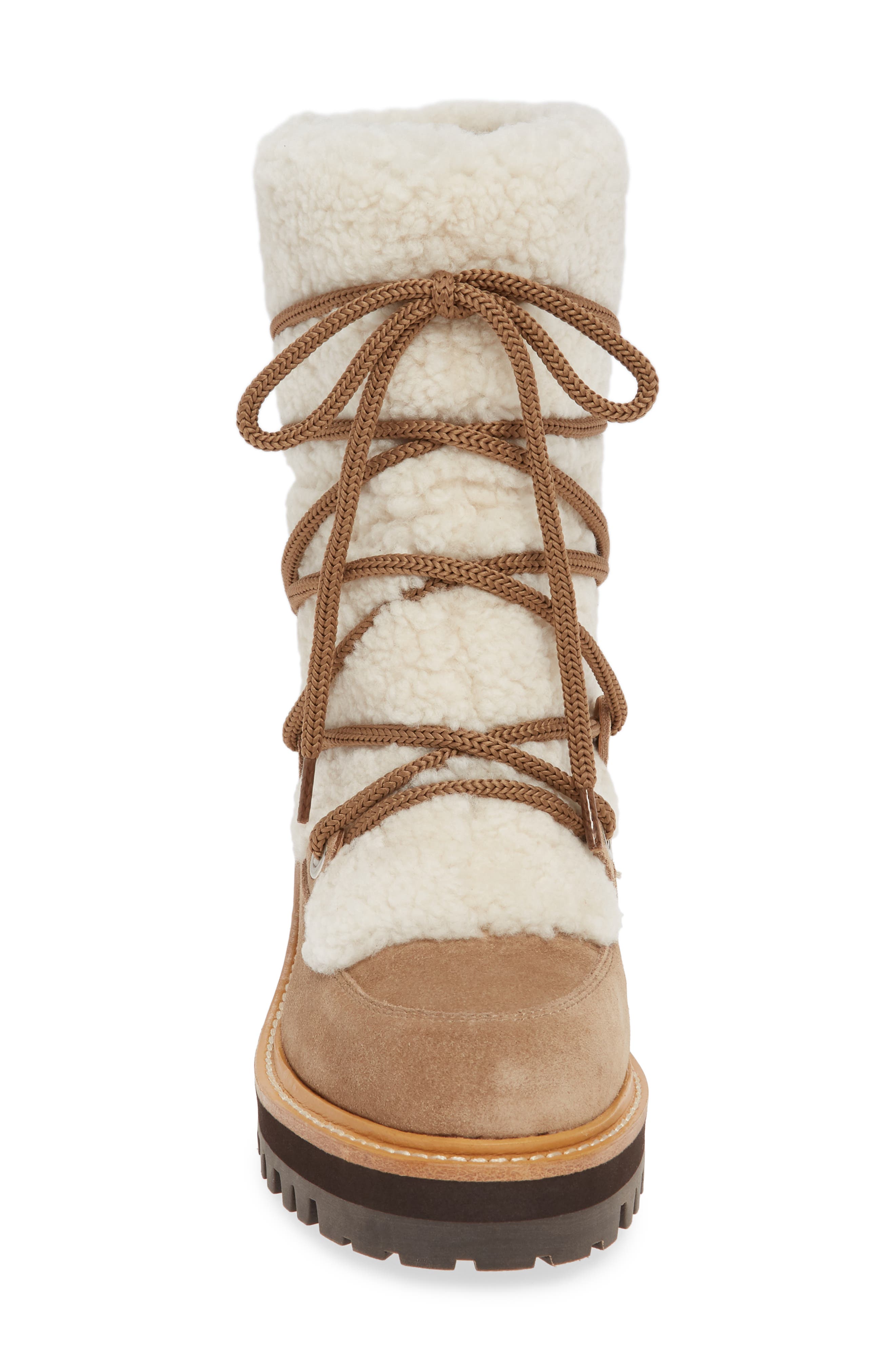 Isha Genuine Shearling Hiking Boot, Alternate, color, NATURAL/ TABACCO