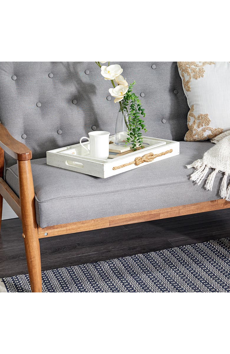 WILLOW ROW Wood Tray with Rope Accent - Set of 2, Alternate, color,